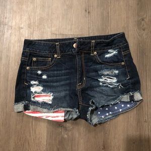 American Eagle American Flag cut off jean shorts